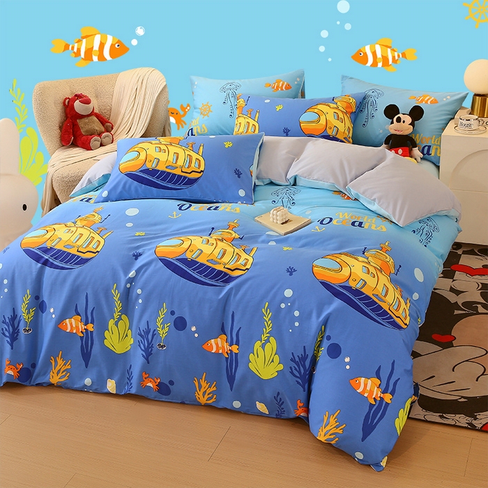 91家纺网 家纺一手货源 找家纺 金鑫汇家纺 2024新款全棉印花四件套 海底探秘