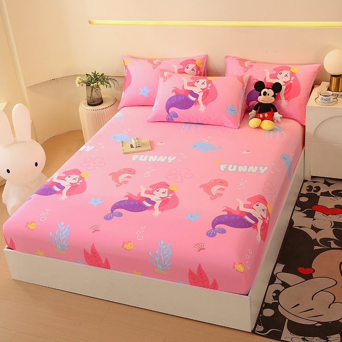 91家纺网 家纺一手货源 找家纺 金鑫汇家纺 2024新款全棉印花单床笠 小美人鱼