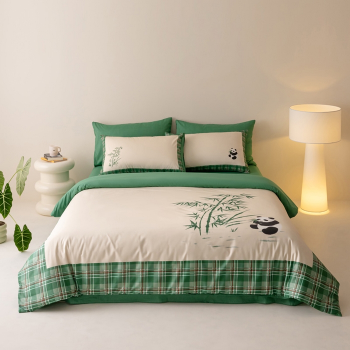 91家纺网 家纺一手货源 找家纺 雅居纺家纺 2024新款全棉印花13372大版四件套 竹子熊猫