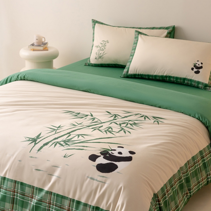 91家纺网 家纺一手货源 找家纺 雅居纺家纺 2024新款全棉印花13372大版四件套 竹子熊猫