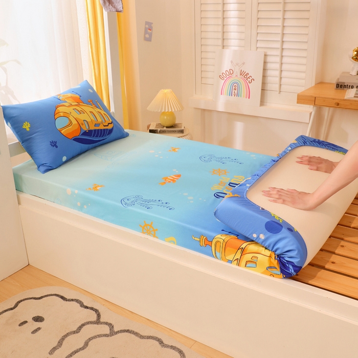 91家纺网 家纺一手货源 找家纺 金鑫汇 2024新款全棉卡通印花学生床垫套床笠系列 海底探秘