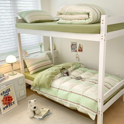 雅居纺家纺 2024新款开学季全棉提花华夫格四件套-简希 简希-绿