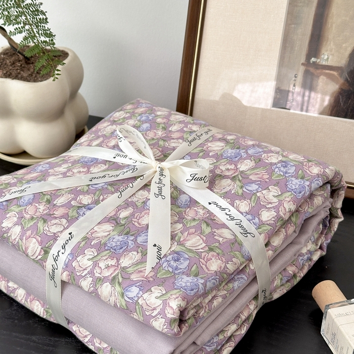 91家纺网 家纺一手货源 找家纺 吉象家纺 2024新款双层纱四件套叠拍 紫郁