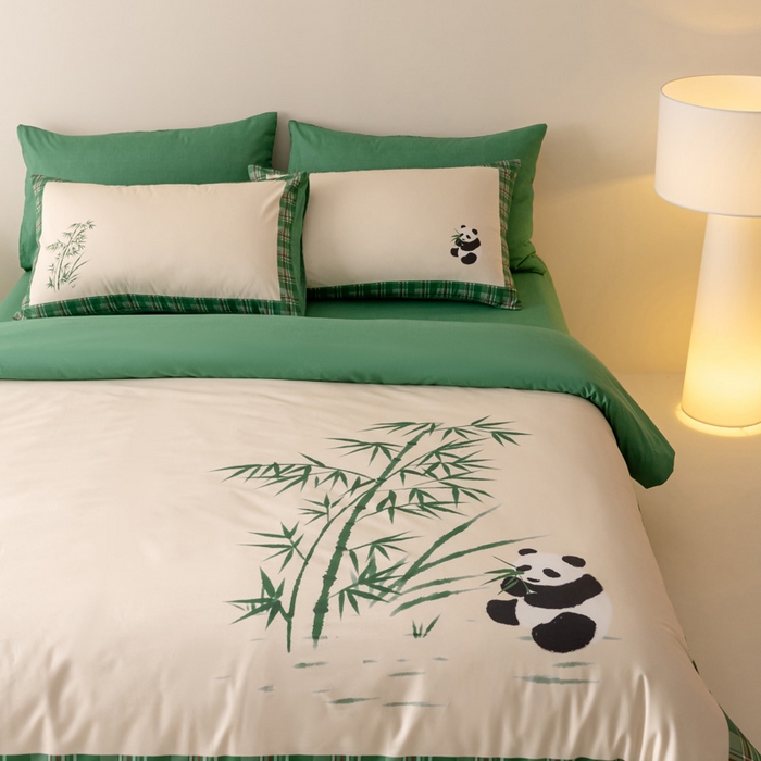 91家纺网 家纺一手货源 找家纺 雅居纺家纺 2024新款全棉印花13372大版四件套 竹子熊猫