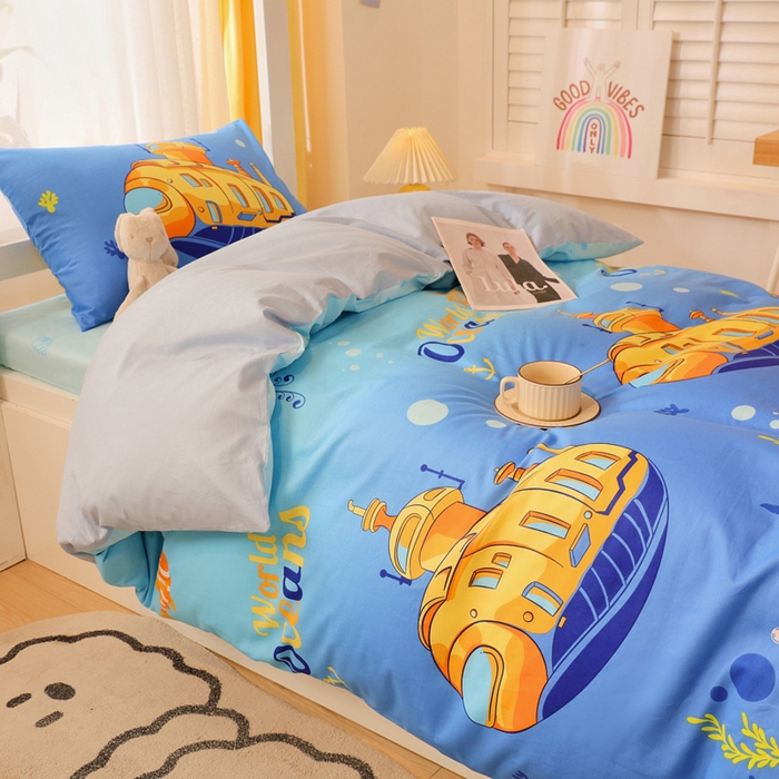 91家纺网 家纺一手货源 找家纺 金鑫汇家纺 2024新款全棉宿舍印花三件套第三批 海底探秘