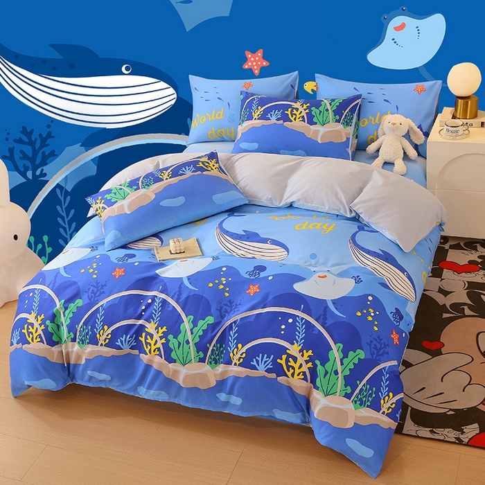 91家纺网 家纺一手货源 找家纺 金鑫汇家纺 2024新款全棉印花四件套 海族馆