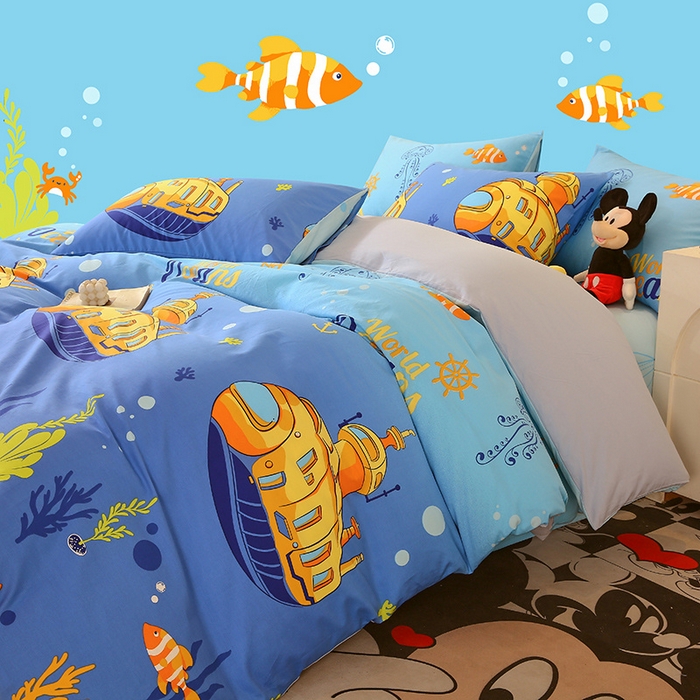 91家纺网 家纺一手货源 找家纺 金鑫汇家纺 2024新款全棉印花四件套 海底探秘