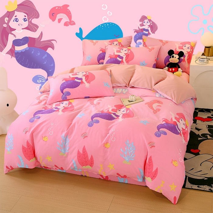 91家纺网 家纺一手货源 找家纺 金鑫汇家纺 2024新款全棉印花四件套 小美人鱼