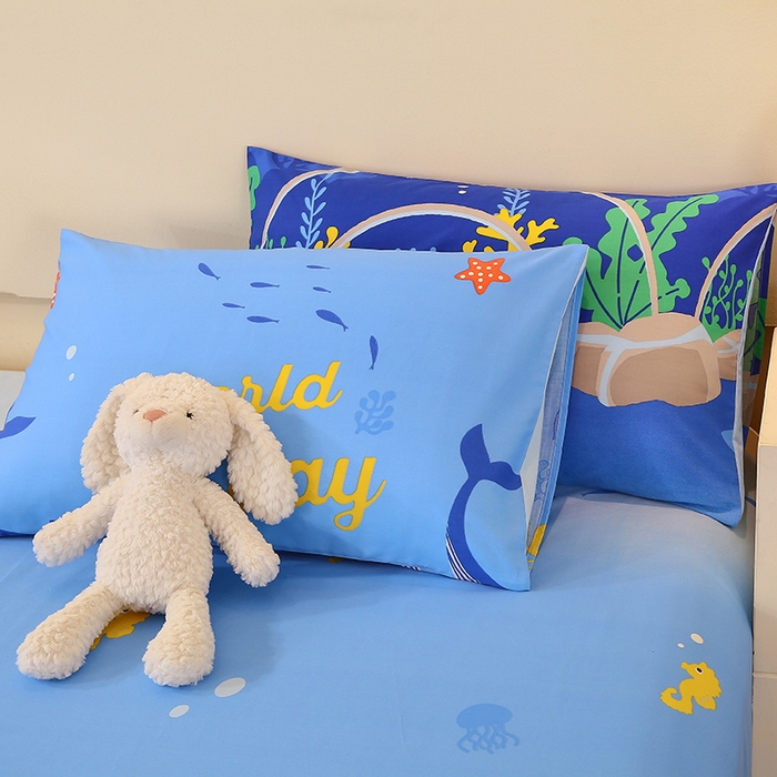 91家纺网 家纺一手货源 找家纺 金鑫汇家纺 2024新款全棉印花单枕套 海族馆