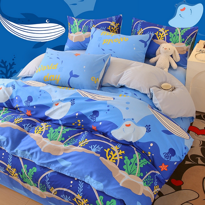 91家纺网 家纺一手货源 找家纺 金鑫汇家纺 2024新款全棉印花四件套 海族馆