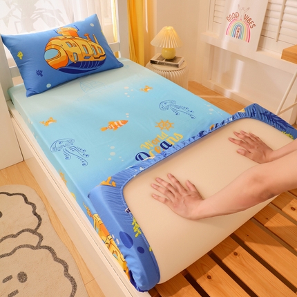 91家纺网 家纺一手货源 找家纺 金鑫汇 2024新款全棉卡通印花学生床垫套床笠系列 海底探秘