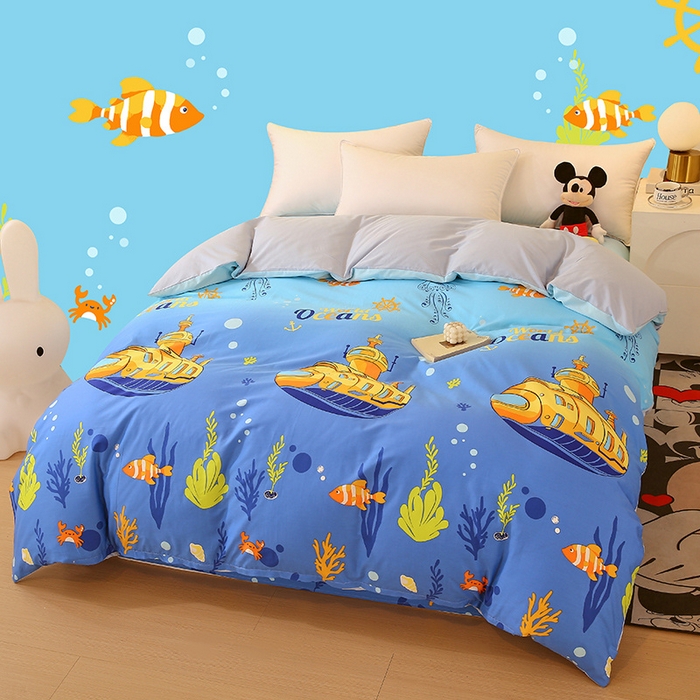 91家纺网 家纺一手货源 找家纺 金鑫汇家纺 2024新款全棉印花单被套 海底探秘