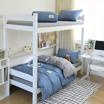 寐眠 2024新款全棉纯色简约学生三件套 靛蓝青灰