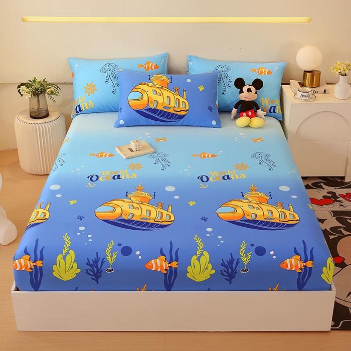 91家纺网 家纺一手货源 找家纺 金鑫汇家纺 2024新款全棉印花单床笠 海底探秘