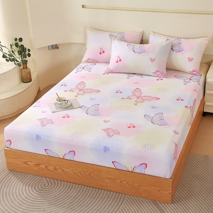 91家纺网 家纺一手货源 找家纺 金鑫汇家纺 2024新款全棉印花单床笠 彩蝶飞舞