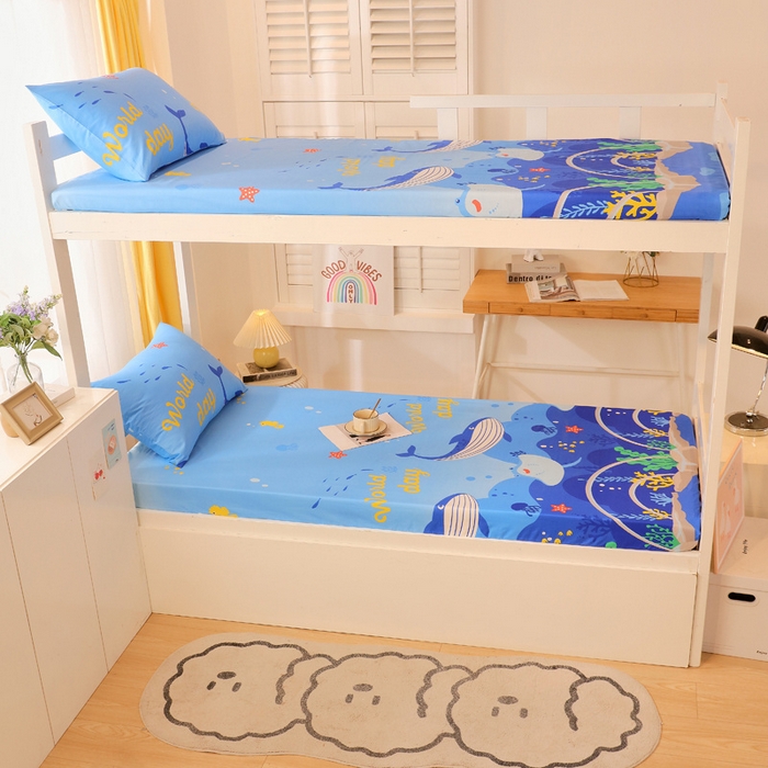 91家纺网 家纺一手货源 找家纺 金鑫汇 2024新款全棉卡通印花学生床垫套床笠系列 海族馆