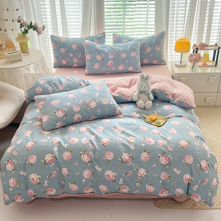 妖妖家纺 2024新款超柔软糯水洗云朵棉印花四季款四件套 荷塘月色