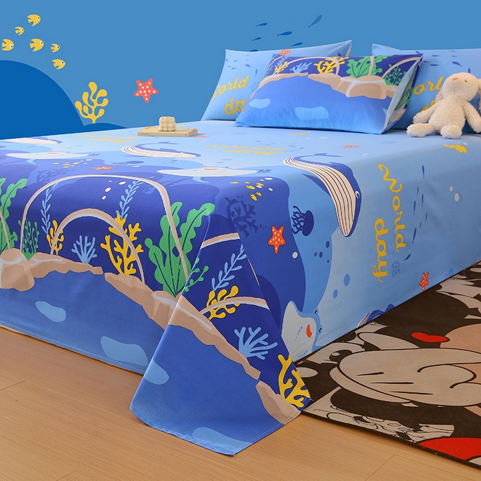 91家纺网 家纺一手货源 找家纺 金鑫汇家纺 2024新款全棉印花单床单 海族馆