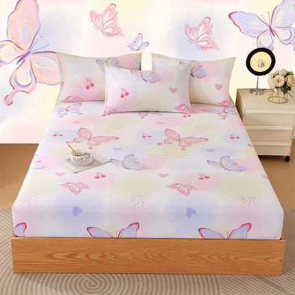 金鑫汇家纺 2024新款全棉印花单床笠 彩蝶飞舞