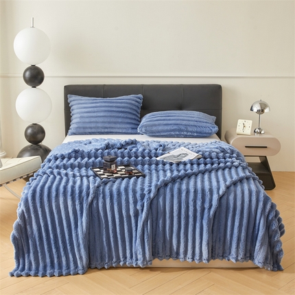 雅萱家纺 2024新款兔毛绒毯系列 兔毛绒蓝灰