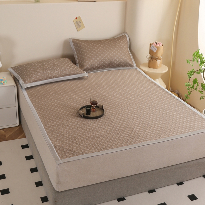 91家纺网 家纺一手货源 找家纺 畅畅家纺 2024新款冰豆豆凉豆豆3D复合PE凉席凉感丝夏季凉席床单款 经典咖