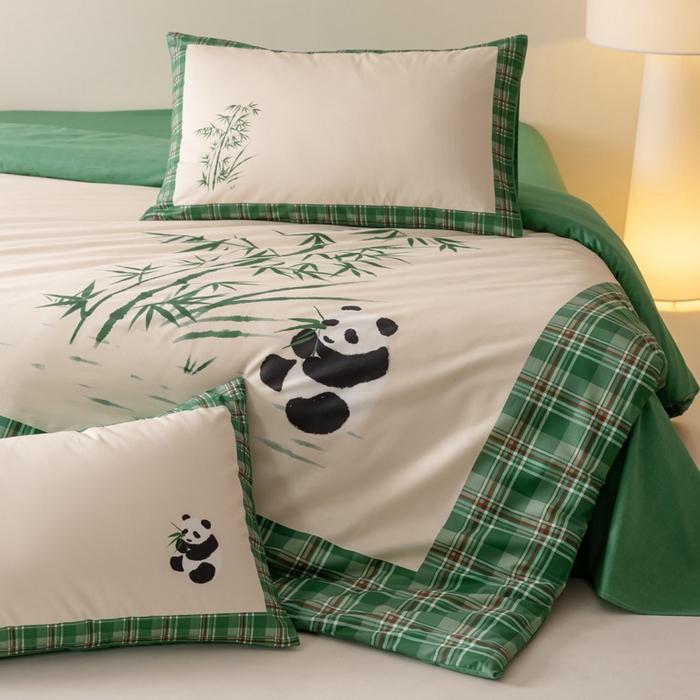 91家纺网 家纺一手货源 找家纺 雅居纺家纺 2024新款全棉印花13372大版四件套 竹子熊猫