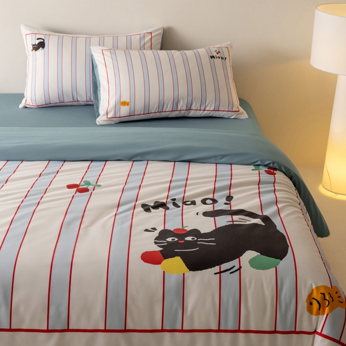 91家纺网 家纺一手货源 找家纺 雅居纺家纺 2024新款全棉印花13372大版四件套 喵星人