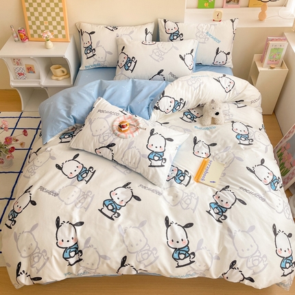 雅居纺家纺 2024新款全棉印花13070三丽鸥正版授权四件套 蓝色帕恰狗