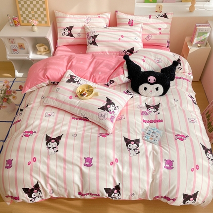 雅居纺家纺 2024新款全棉印花13070三丽鸥正版授权四件套 库洛米-粉
