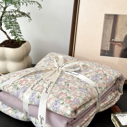 91家纺网 家纺一手货源 找家纺 吉象家纺 2024新款双层纱四件套叠拍 粉郁