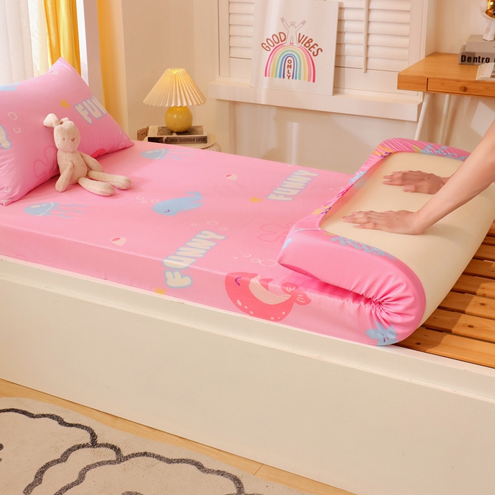 91家纺网 家纺一手货源 找家纺 金鑫汇 2024新款全棉卡通印花学生床垫套床笠系列 小美人鱼