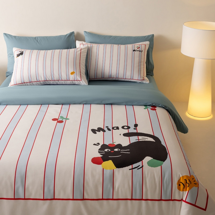 91家纺网 家纺一手货源 找家纺 雅居纺家纺 2024新款全棉印花13372大版四件套 喵星人