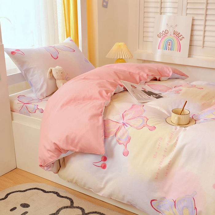 91家纺网 家纺一手货源 找家纺 金鑫汇家纺 2024新款全棉宿舍印花三件套第三批 彩蝶飞舞