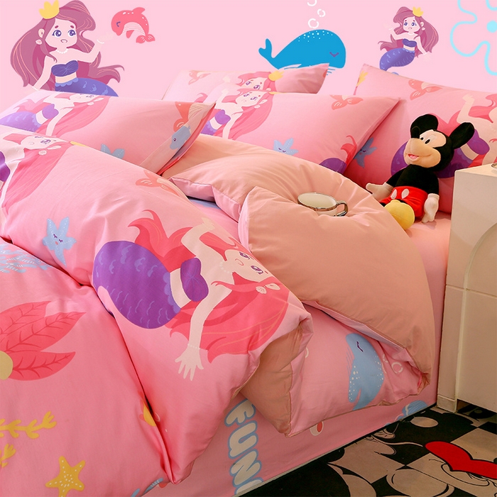 91家纺网 家纺一手货源 找家纺 金鑫汇家纺 2024新款全棉印花单被套 小美人鱼