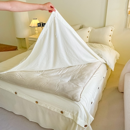 91家纺网 家纺一手货源 找家纺 （总）库里梦家纺 2024新款水洗棉双排纽扣四件套学生季A类简约纯色无印风四件套