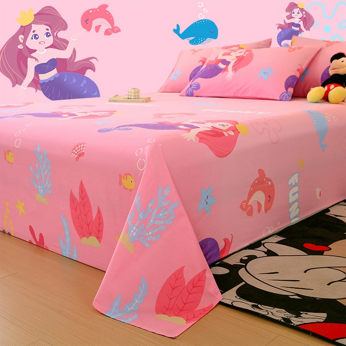 91家纺网 家纺一手货源 找家纺 金鑫汇家纺 2024新款全棉印花单床单 小美人鱼