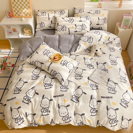 雅居纺家纺 2024新款全棉印花13070三丽鸥正版授权四件套 黑色帕恰狗