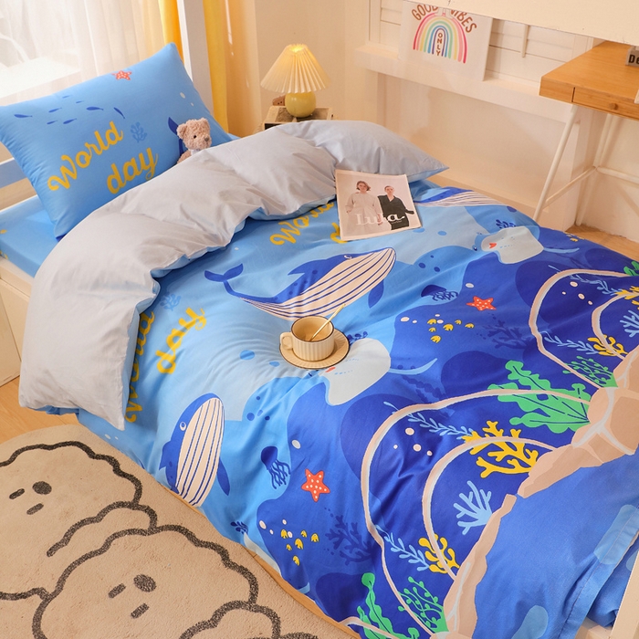 91家纺网 家纺一手货源 找家纺 金鑫汇家纺 2024新款全棉宿舍印花三件套第三批 海族馆