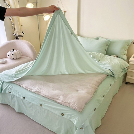 91家纺网 家纺一手货源 找家纺 （总）库里梦家纺 2024新款水洗棉双排纽扣四件套学生季A类简约纯色无印风四件套