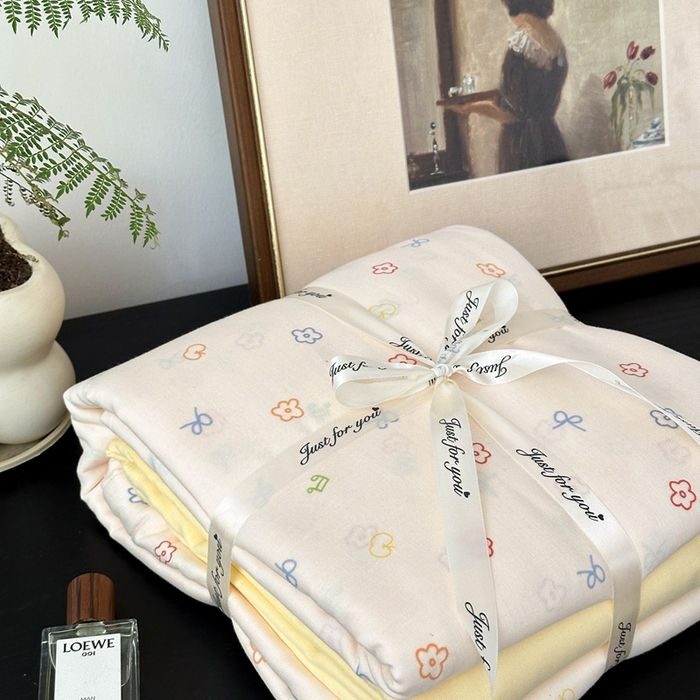 91家纺网 家纺一手货源 找家纺 吉象家纺 2024新款双层纱四件套叠拍 奶油派