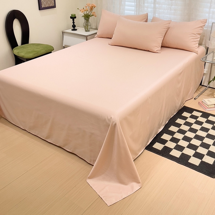 91家纺网 家纺一手货源 找家纺 维娜斯家纺 2024新款水洗冰丝轻奢款纯色拼色系列四件套 纯粉色