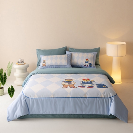 雅居纺家纺 2024新款全棉印花13372大版四件套 英伦小熊