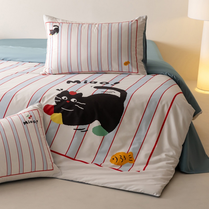 91家纺网 家纺一手货源 找家纺 雅居纺家纺 2024新款全棉印花13372大版四件套 喵星人