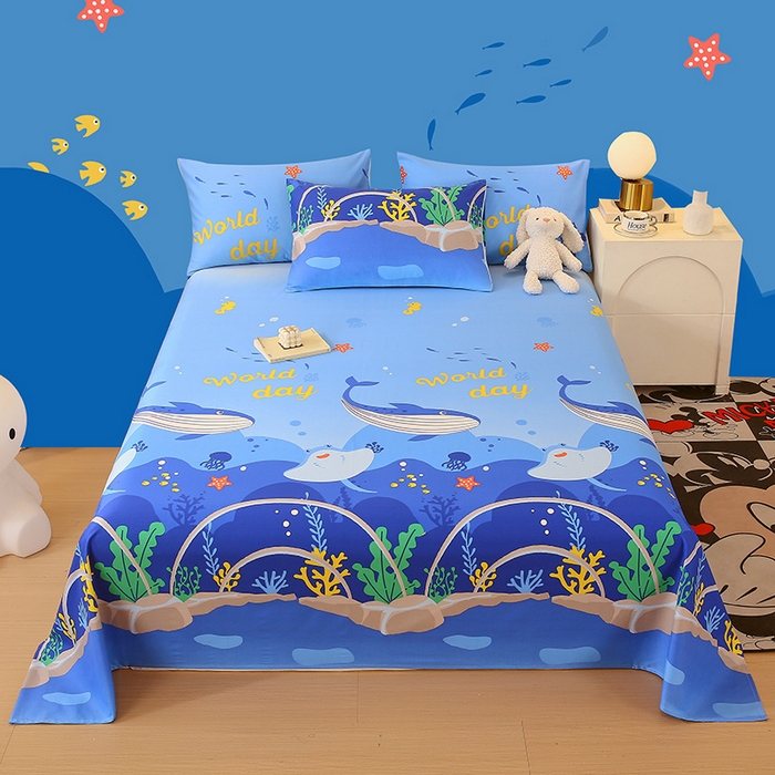 91家纺网 家纺一手货源 找家纺 金鑫汇家纺 2024新款全棉印花单床单 海族馆