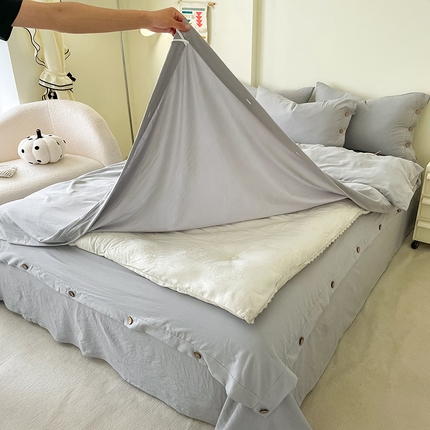 91家纺网 家纺一手货源 找家纺 （总）库里梦家纺 2024新款水洗棉双排纽扣四件套学生季A类简约纯色无印风四件套