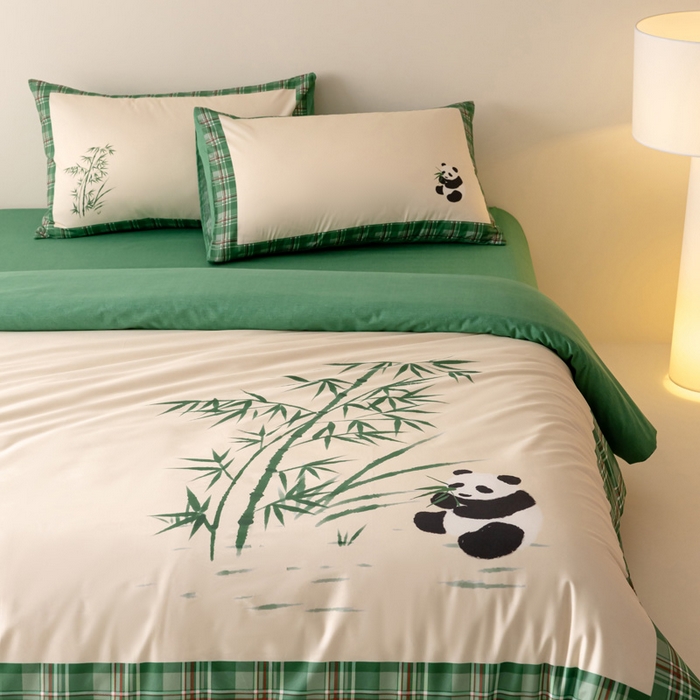 91家纺网 家纺一手货源 找家纺 雅居纺家纺 2024新款全棉印花13372大版四件套 竹子熊猫