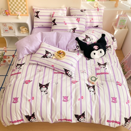 雅居纺家纺 2024新款全棉印花13070三丽鸥正版授权四件套 库洛米-紫