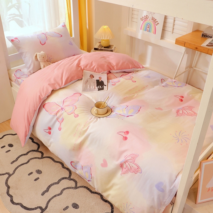 91家纺网 家纺一手货源 找家纺 金鑫汇家纺 2024新款全棉宿舍印花三件套第三批 彩蝶飞舞