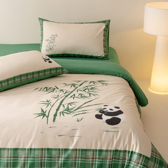 91家纺网 家纺一手货源 找家纺 雅居纺家纺 2024新款全棉印花13372大版四件套 竹子熊猫