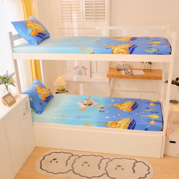 91家纺网 家纺一手货源 找家纺 金鑫汇 2024新款全棉卡通印花学生床垫套床笠系列 海底探秘